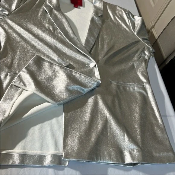 Jennifer Lopez JLO size Medium silver metallic double breasted blazer - Picture 6 of 14